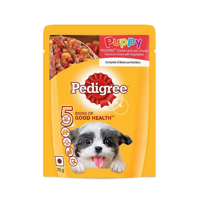 Pedigree Puppy Chicken and Liver Chunks Flavor in Gravy with Vegetables Wet Dog Food 70 g